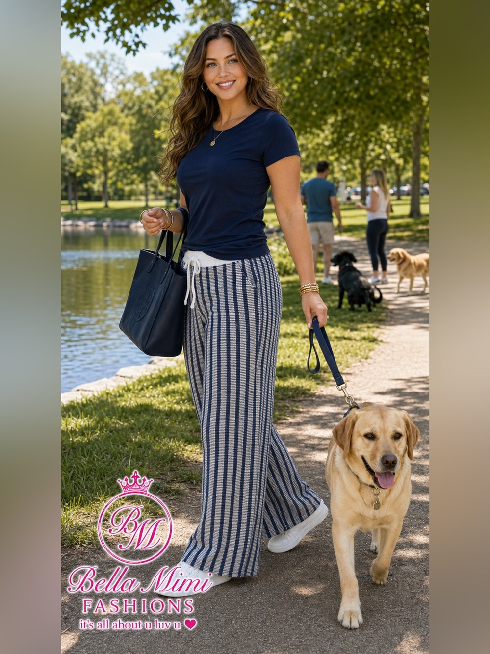 NIB Zenana Blue White Striped lounge pants  varies sizes 💙🤍💙 BRB SL 10 - Picture 2 of 3